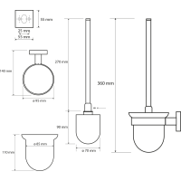 Sapho X-SQUARE WC štětka závěsná, mléčné sklo, chrom XQ301