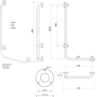Sapho HANDICAP nástěnné madlo LEVÉ 810x550mm, bílá XH522W