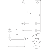 Sapho HANDICAP nástěnné madlo PRAVÉ 810x550mm, bílá XH524W