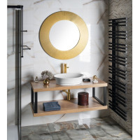 Sapho SUNBEAM kulaté zrcadlo v dřevěném rámu ø 90cm, zlatá SB900