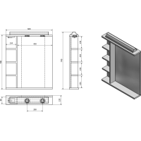 Aqualine KORIN zrcadlo s LED osvětlením, zásuvkou a policemi 60x70x12cm KO377