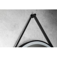 Aqualine STAGO kulaté zrcadlo s LED osvětlením ø 60cm, kožený pásek, dotykový senzor, stmívatelné, černá mat SG060