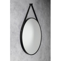 Aqualine STAGO kulaté zrcadlo ø 60cm, kožený pásek, černá mat SG065