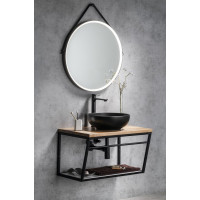 Sapho ORBITER kulaté zrcadlo s LED osvětlením ø 70cm, kožený pásek, černá mat ORL070
