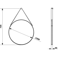 Sapho ORBITER kulaté zrcadlo s koženým páskem ø 50cm, černá mat ORT050