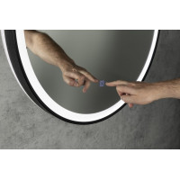 Aqualine STAGO kulaté zrcadlo s LED osvětlením ø 60cm, kožený pásek, dotykový senzor, stmívatelné, černá mat SG060