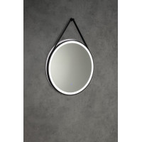 Aqualine STAGO kulaté zrcadlo s LED osvětlením ø 60cm, kožený pásek, dotykový senzor, stmívatelné, černá mat SG060