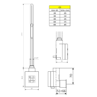 Sapho KTX topná tyč s termostatem, s krytem pro kabel, 600 W, chrom KTX-CW-600