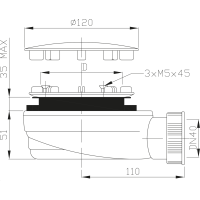 Polysan Vaničkový sifon, průměr otvoru 90mm, DN40, extra nízký, krytka nerez lesk 1722C