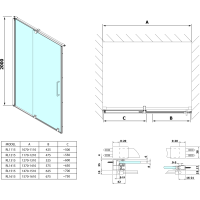 Polysan ROLLS LINE sprchové dveře 1100mm, výška 2000mm, čiré sklo RL1115