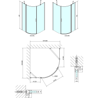 Polysan ZOOM LINE čtvrtkruhová sprchová zástěna 900x900mm, čiré sklo, levá ZL2615L