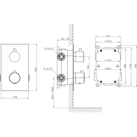Sapho KIMURA podomítková sprchová termostatická baterie, box, 2 výstupy, chrom KU382