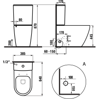 Sapho TURKU RIMLESS WC kombi zvýšený sedák, spodní/zadní odpad, bílá PC104WR