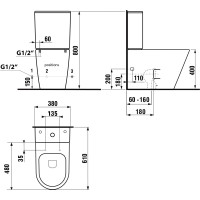 Sapho PACO WC kombi, Rimless, spodní/zadní odpad, bílá PC1012WR