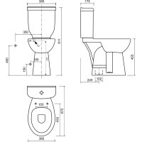 CREAVIT HANDICAP WC mísa kombi, zvýšený sedák, spodní odpad, 36, 5x67, 2cm, bílá BD305