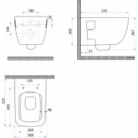 Bruckner WALTER závěsná WC mísa, Rimless, 37x52, 5cm, bílá 201.502.0