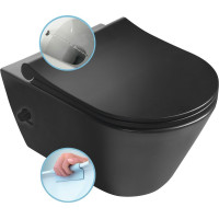 Sapho AVVA CLEANWASH závěsná WC mísa, Rimless, integrovaná baterie a bidet. sprška, 35, 5x53cm, černá mat 100315-110
