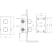 Sapho LATUS podomítková sprchová termostatická baterie, box, 2 výstupy, černá mat 1102-62B