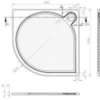 Gelco ARCA sprchová vanička z litého mramoru, čtvrtkruh 100x100cm, R550 PA551