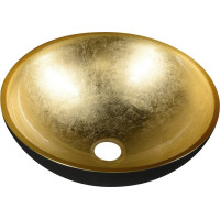 Sapho MURANO BLACK-GOLD skleněné umyvadlo na desku, průměr 40cm, černá/zlatá AL5318-77