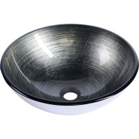 Sapho DAMAR skleněné umyvadlo na desku Ø 42 cm, tmavě šedá/stříbrná 2501-20