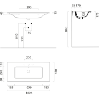 GSI PURA keramické umyvadlo Slim 102x46cm, bílá mat 8886109