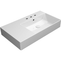 GSI KUBE X keramické umyvadlo 80x47cm, s odkládací plochou vlevo, broušená spodní hrana, 3 otvory, bílá ExtraGlaze 94579311