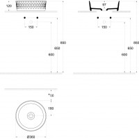 Isvea ROMBO keramické umyvadlo na desku, průměr 36cm, bílá 10NF67036