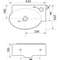 Sapho RIBERA keramické umývátko rohové 43x28, 5 cm, otvor pro baterii vpravo, bílá AR497