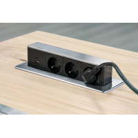 Solight 3z + USB A+C výsuvný blok zásuvek, 2m, nerez ocel