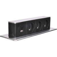 Solight 3z + USB A+C výsuvný blok zásuvek, 2m, nerez ocel