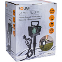 Solight zahradní sloupek IP44, 2 zásuvky + časový spínač, gumový kabel 1,5m