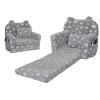 Dětské rozkládací plyšové křesílko POLAR - růžová srdíčka