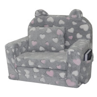 Dětské rozkládací plyšové křesílko POLAR - růžová srdíčka