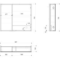 Sapho LINEX galerka s LED osvětlením, 80x70x15cm, dub stříbrný LX080-0011