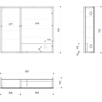 Sapho LINEX galerka s LED osvětlením, 80x70x15cm, bílá LX080-0030