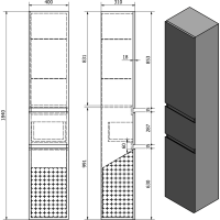 Aqualine ALTAIR vysoká skříňka s košem 40x184x31cm, levá, dub emporio AI485L