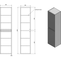 Sapho FILENA vysoká skříňka 35x140x30cm, černá mat strip FID3540BS