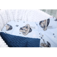 Oboustranná zavinovačka pro miminka 80x80 cm BABYMAM PREMIUM - Medvídci ve vesmíru s tmavě modrou minky