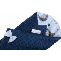 Oboustranná zavinovačka pro miminka 80x80 cm BABYMAM PREMIUM - Medvídci ve vesmíru s tmavě modrou minky