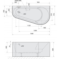 Polysan PROJEKTA DR MONOLITH nástěnná stojící vana 156x77x60cm, bílá/černá 21111MDRB