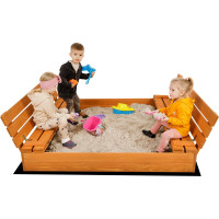 SAND TROPIC Dřevěné pískoviště s lavičkami a příslušenstvím 100x100cm (impregnované)