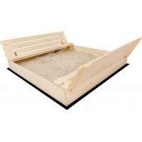 SAND TROPIC Dřevěné pískoviště s lavičkami a příslušenstvím 100x100 cm (přírodní)