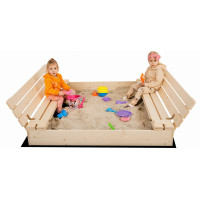 SAND TROPIC Dřevěné pískoviště s lavičkami a příslušenstvím 100x100 cm (přírodní)