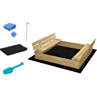 SAND TROPIC Dřevěné pískoviště s lavičkami a příslušenstvím 100x100 cm (přírodní)