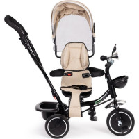 ECOTOYS Tříkolka se střechou a vodící tyčí béžová