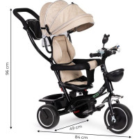 ECOTOYS Tříkolka se střechou a vodící tyčí béžová