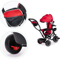 ECOTOYS Tříkolka se střechou a vodící tyčí červená