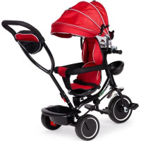ECOTOYS Tříkolka se střechou a vodící tyčí červená