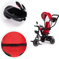 ECOTOYS Tříkolka se střechou a vodící tyčí červená